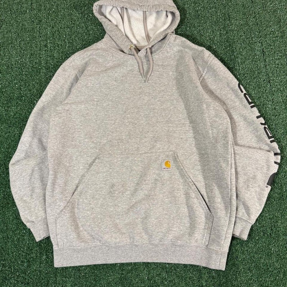 Carhartt Relaxed Fit Sleeve Logo Hoodie Gray Mens Large